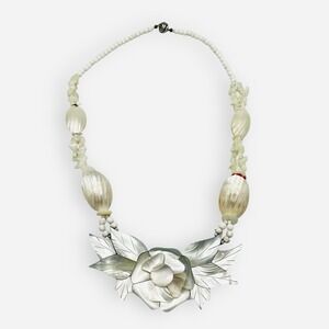 Vintage Lee Sands Mother of Pearl Abalone Flower‎ Statement White Acrylic Shell